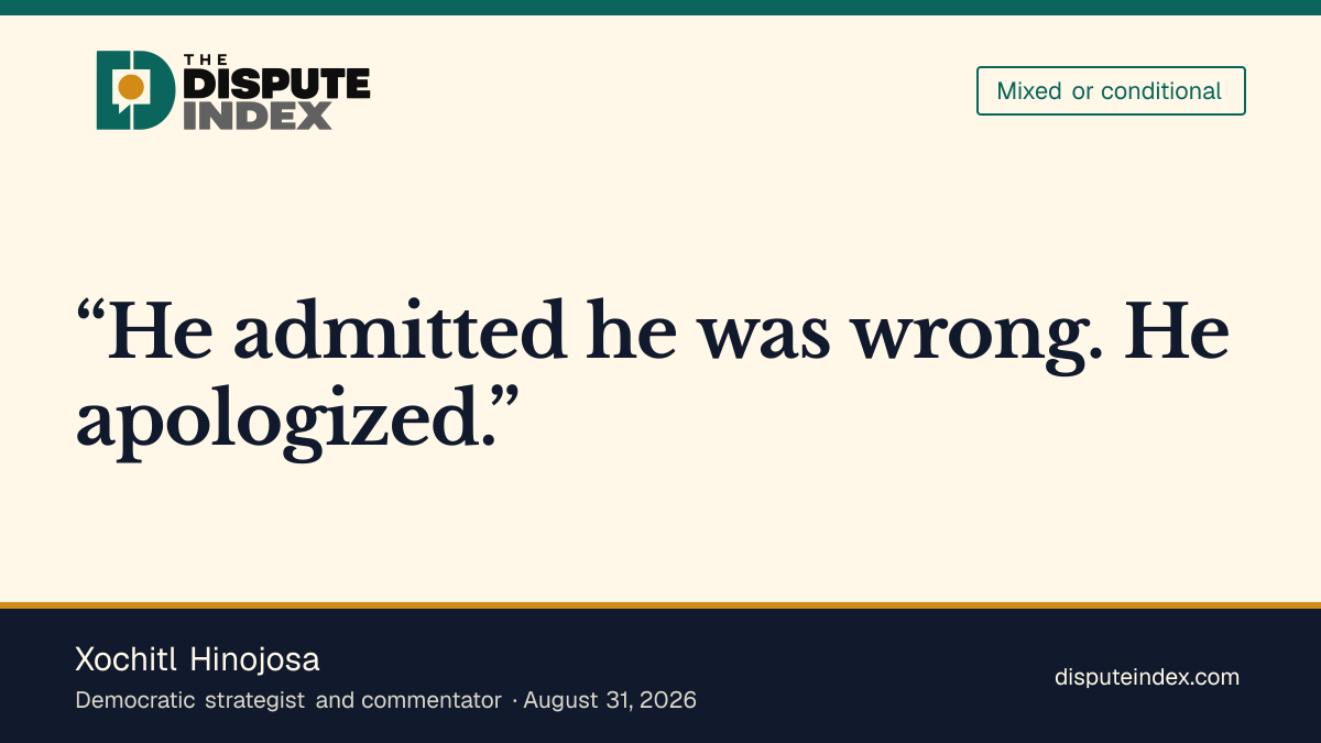 Quote card: Xochitl Hinojosa, Xochitl Hinojosa credits El-Sayed for admitting error and apologizing