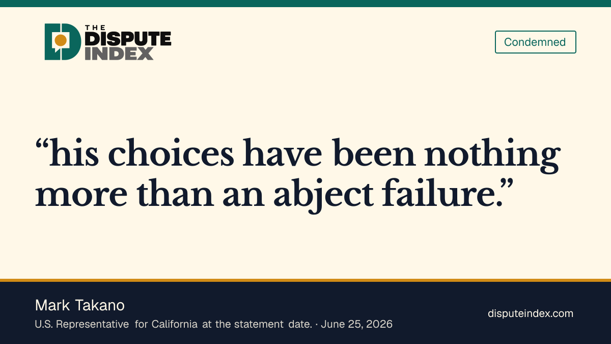 Quote card: Mark Takano, Takano condemns the Iran war as a failure