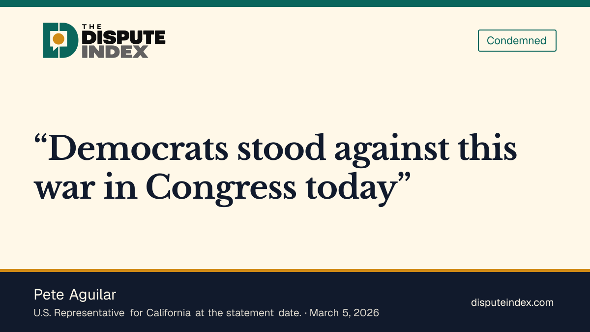 Quote card: Pete Aguilar, Aguilar calls for ending the Iran war