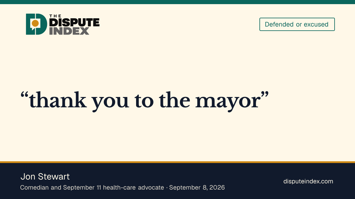 Quote card: Jon Stewart, Jon Stewart thanks Mamdani for releasing post-9/11 health records