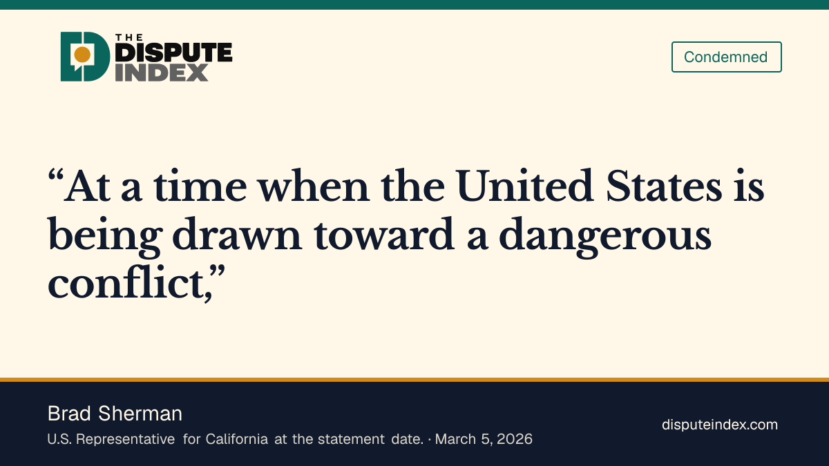 Quote card: Brad Sherman, Sherman warns against unilateral escalation of the Iran conflict