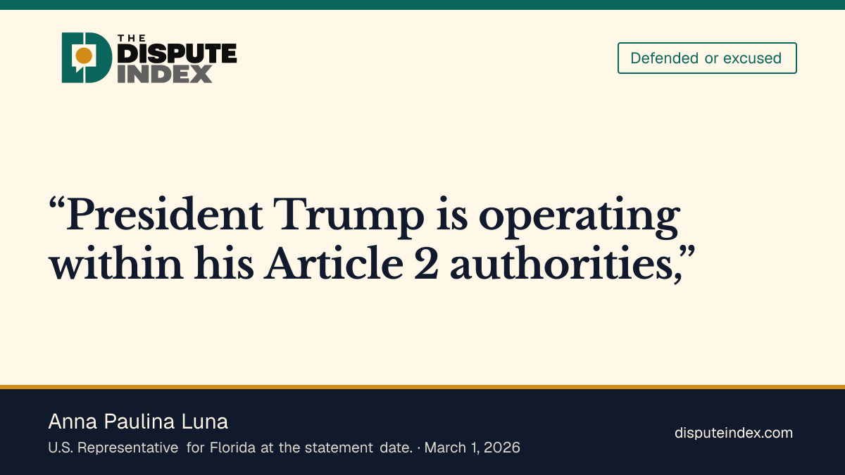 Quote card: Anna Paulina Luna, Luna defends the Iran strikes as authorized and necessary
