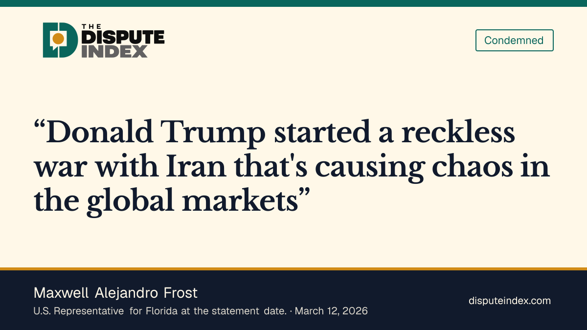 Quote card: Maxwell Alejandro Frost, Frost criticizes the Iran war and its economic costs
