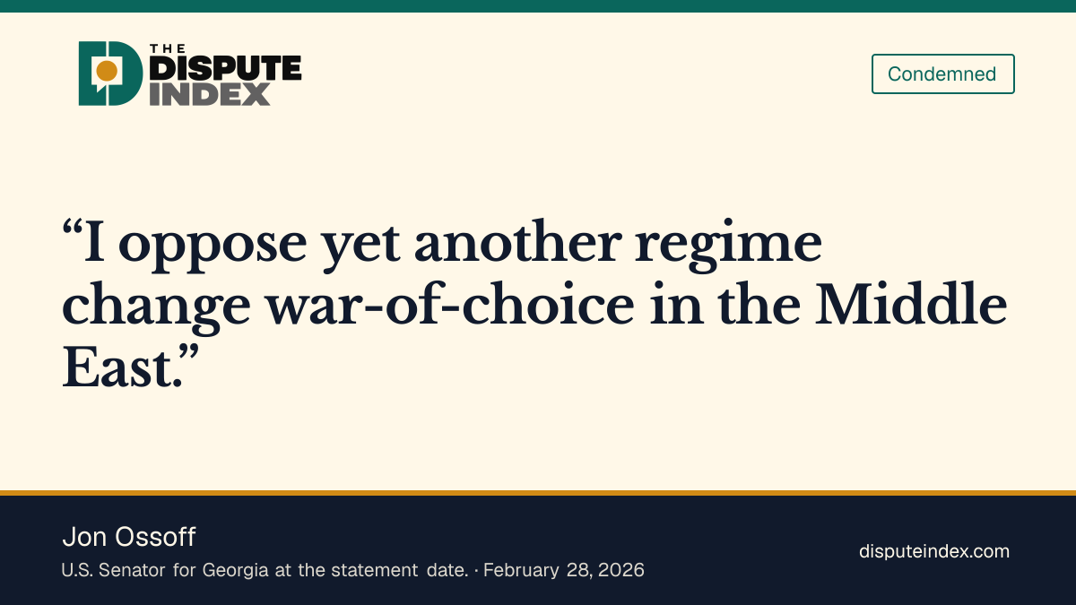 Quote card: Jon Ossoff, Ossoff opposes the Iran regime-change war