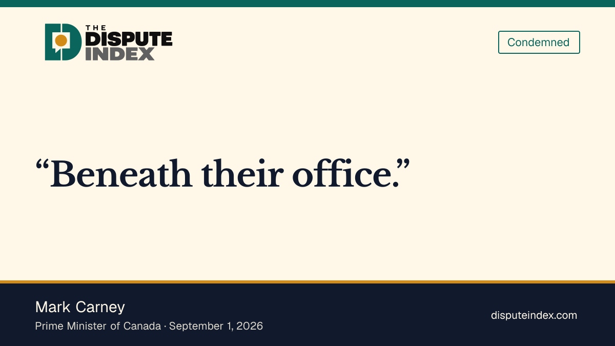 Quote card: Mark Carney, Mark Carney calls Pete Hegseth's cadet post beneath his office