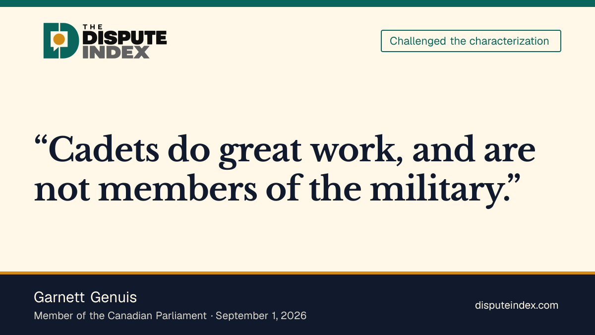 Quote card: Garnett Genuis, Garnett Genuis says cadets in Hegseth's post are not military members
