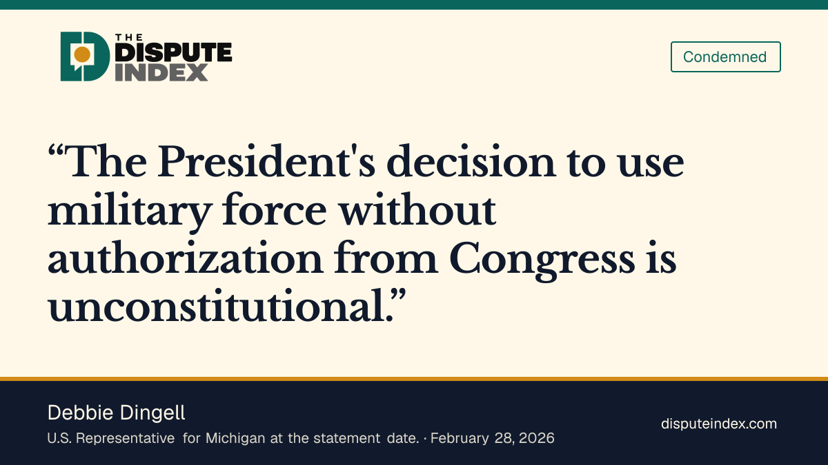 Quote card: Debbie Dingell, Dingell condemns unauthorized Iran strikes