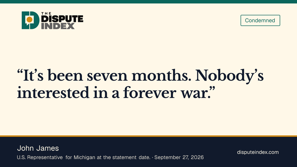 Quote card: John James, James rejects a forever war and calls for a quick end