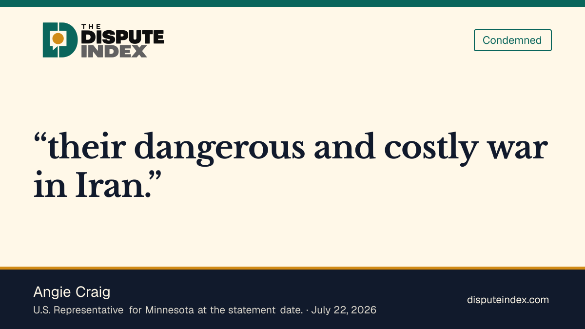 Quote card: Angie Craig, Craig rejects defense authorization while Trump seeks more Iran war funding