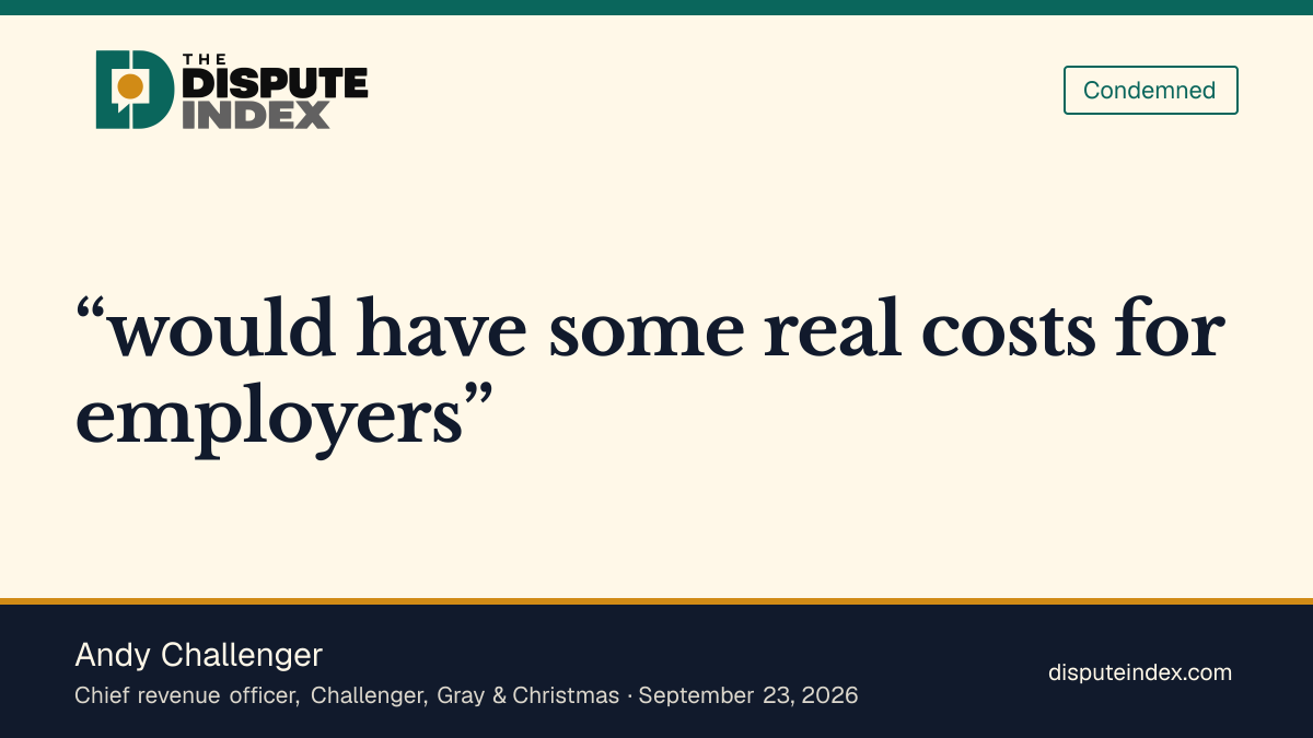 Quote card: Andy Challenger, Andy Challenger opposes the 32-hour workweek bill
