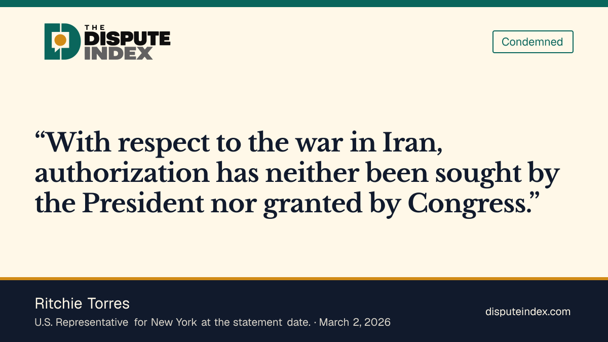 Quote card: Ritchie Torres, Torres condemns the Iran war’s lack of congressional authorization and the expansion of presidential war powers.