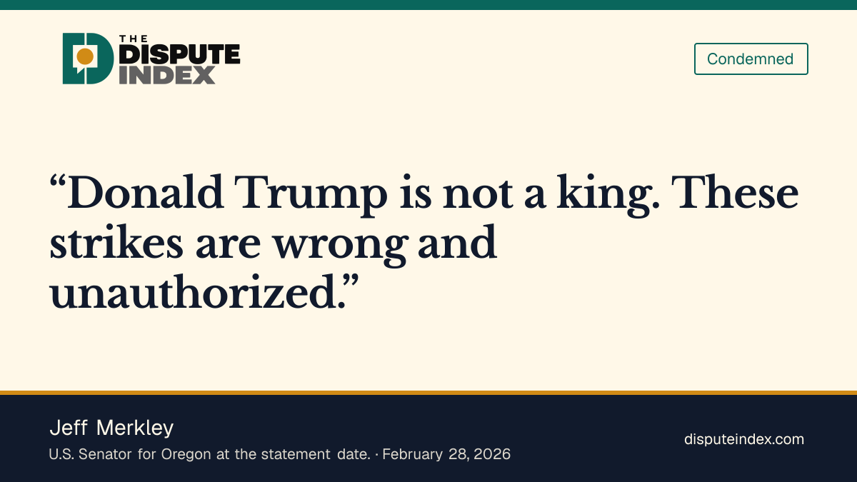Quote card: Jeff Merkley, Jeff Merkley on the Iran war
