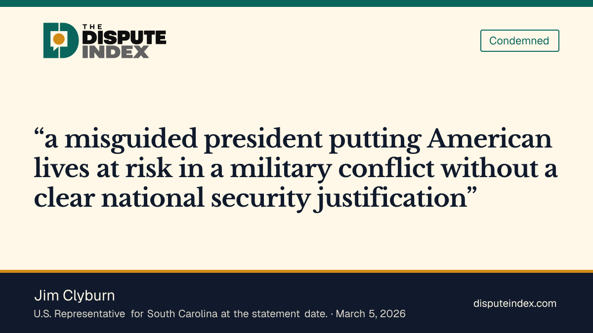 Quote card: Jim Clyburn, Jim Clyburn on the Iran war