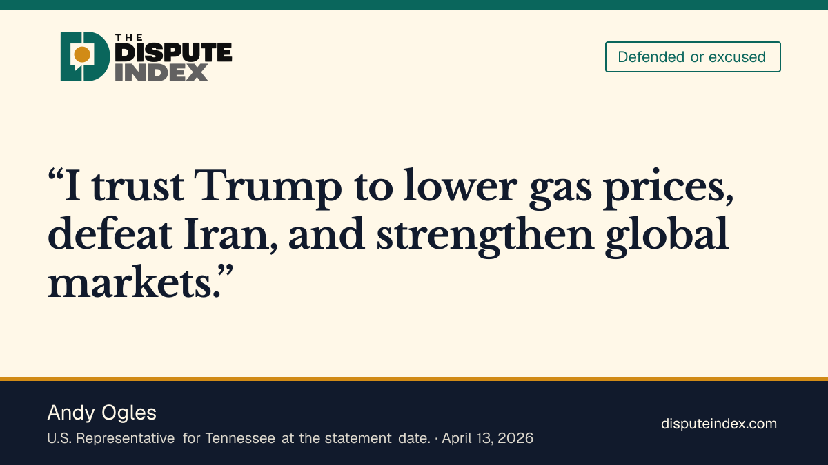 Quote card: Andy Ogles, Andy Ogles on the Iran war