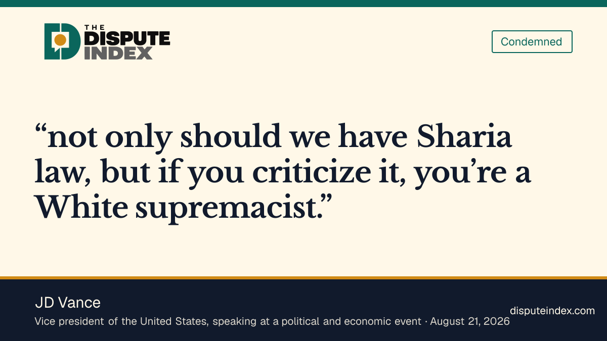 Quote card: JD Vance, JD Vance says Abdul El-Sayed defends Sharia law and attacks critics