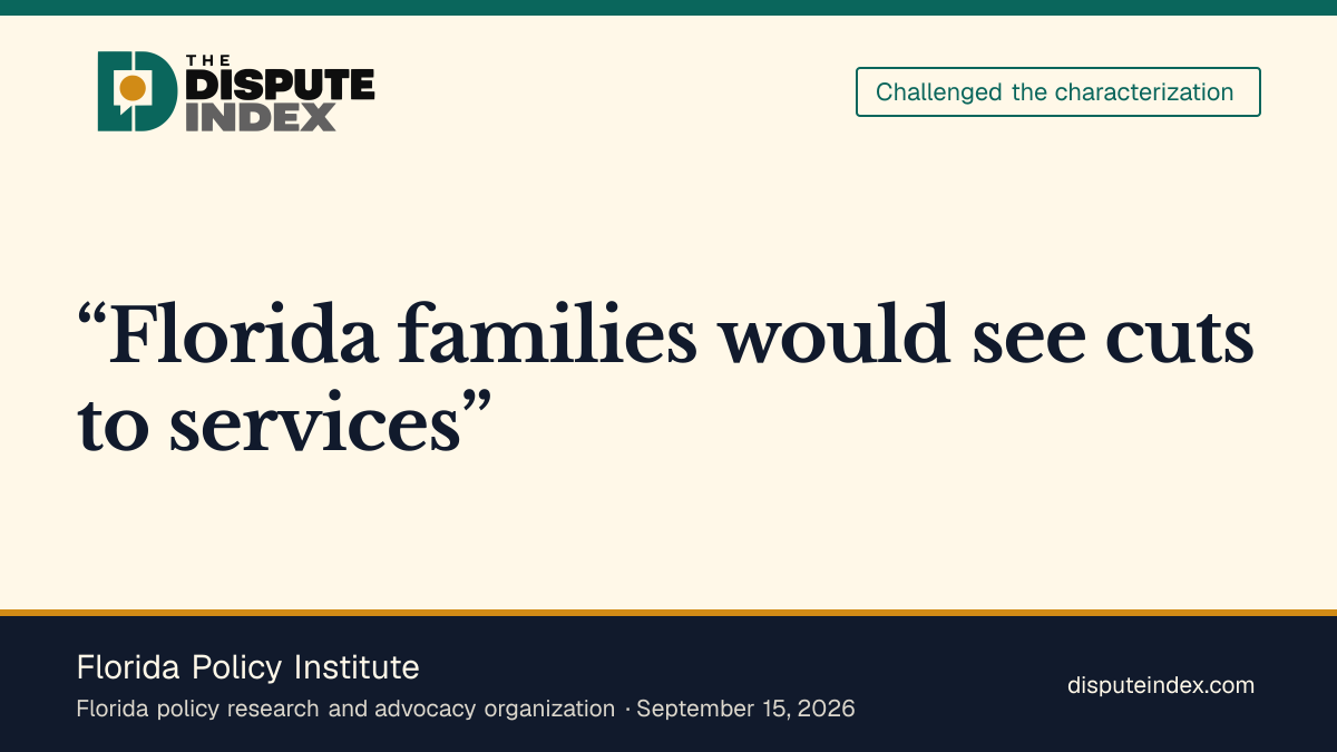 Quote card: Florida Policy Institute, The Florida Policy Institute challenged the premise that Amendment 3 would provide relief without other costs