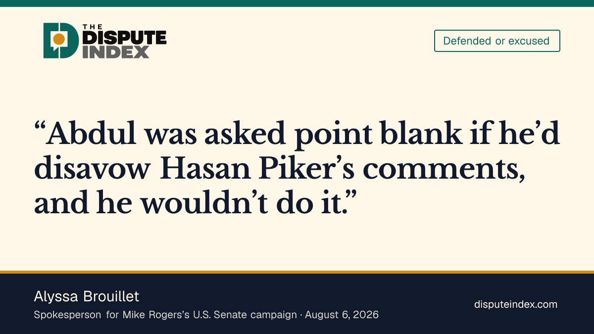 Quote card: Alyssa Brouillet, Rogers spokesperson cites El-Sayed's refusal to disavow Piker's comments