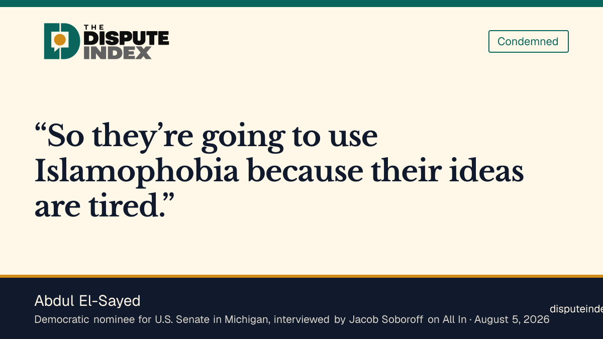 Quote card: Abdul El-Sayed, El-Sayed says Republicans are using Islamophobia because their ideas are tired
