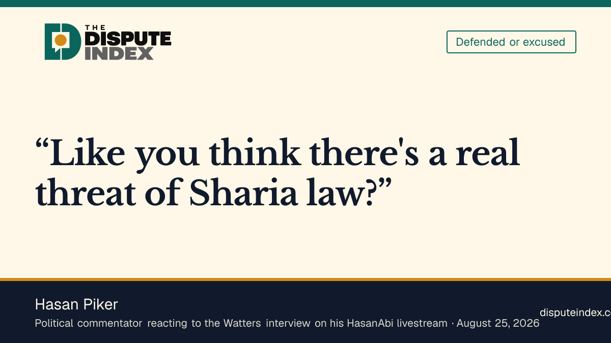 Quote card: Hasan Piker, Hasan Piker questions the threat of Sharia law in El-Sayed dispute