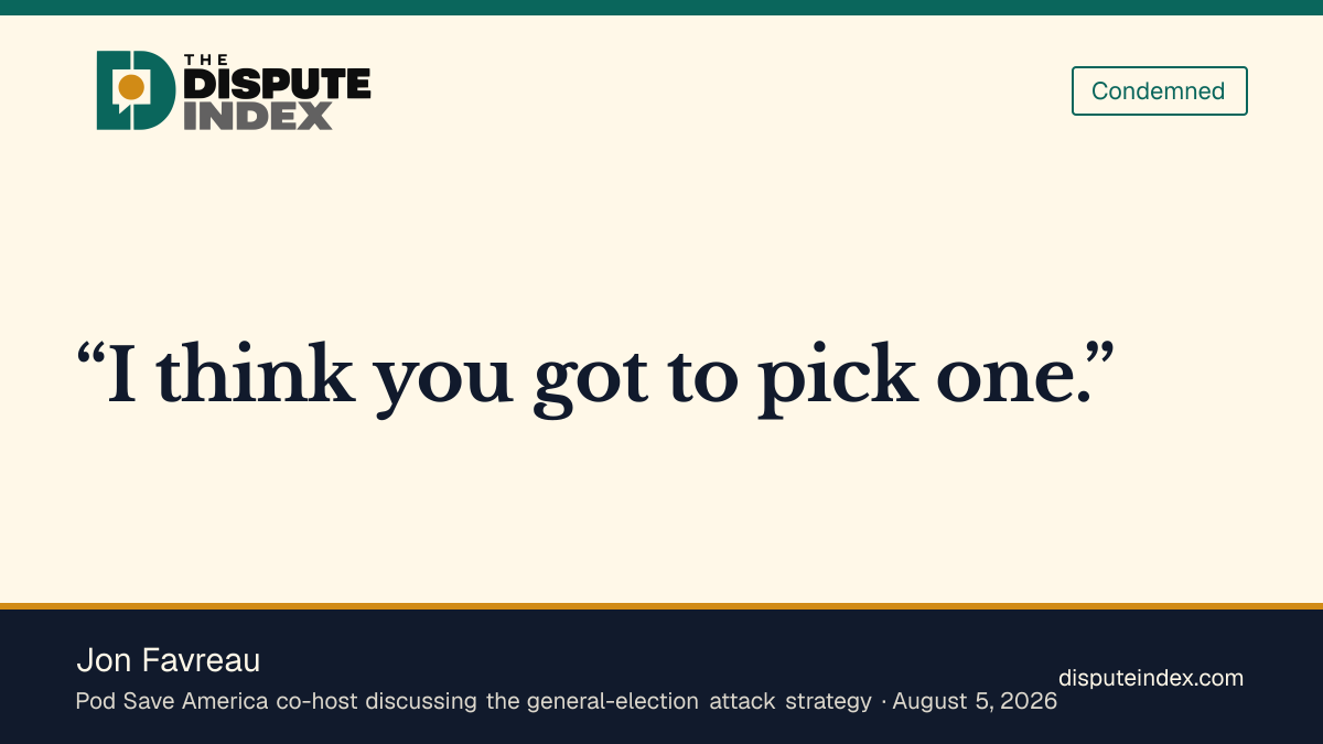 Quote card: Jon Favreau, Favreau says the NRSC ad cannot run a Muslim-extremism attack and a tax attack at once