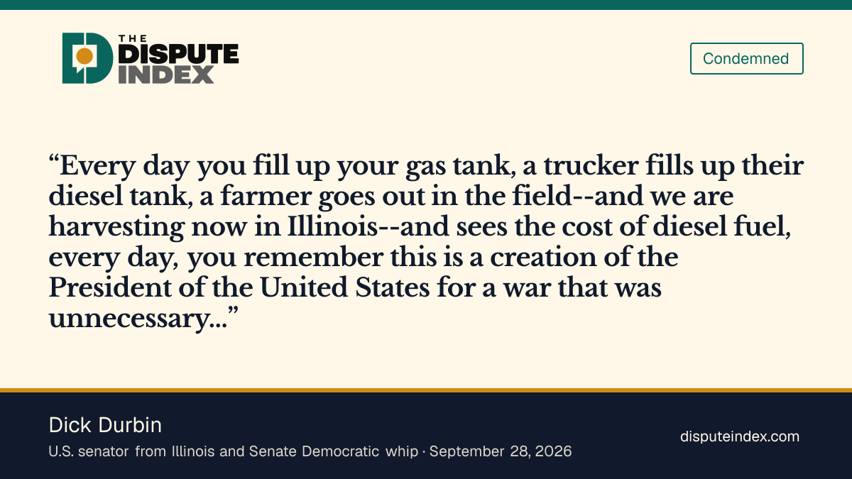 Quote card: Dick Durbin, Dick Durbin criticizes the Iran war in September 28 Senate remarks