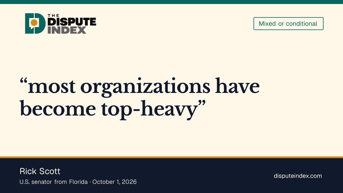 Quote card: Rick Scott, Rick Scott offers qualified support for reducing senior ranks
