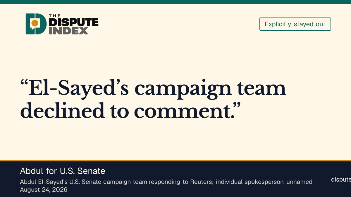 Quote card: Abdul for U.S. Senate, Abdul for U.S. Senate declines to comment on Sharia speech report