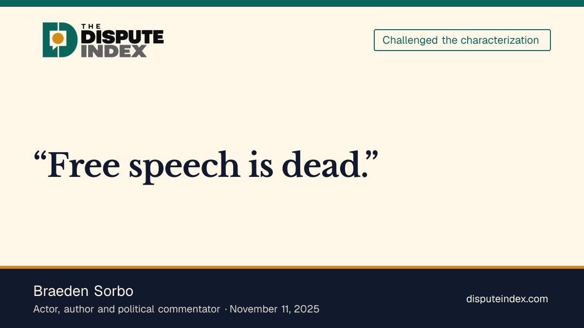 Quote card: Braeden Sorbo, Braeden Sorbo objects to the lawsuits on free-speech grounds