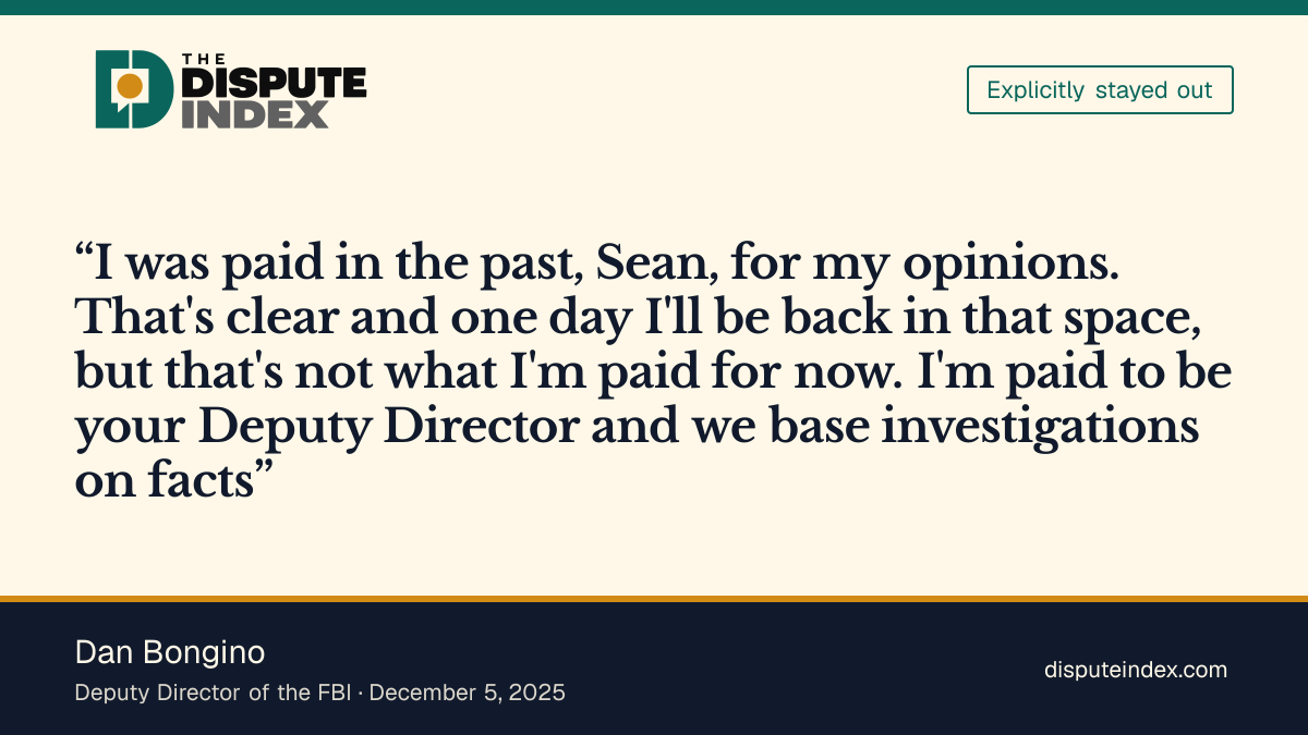Quote card: Dan Bongino, Bongino tells Hannity he was paid for opinions before and now bases investigations on facts