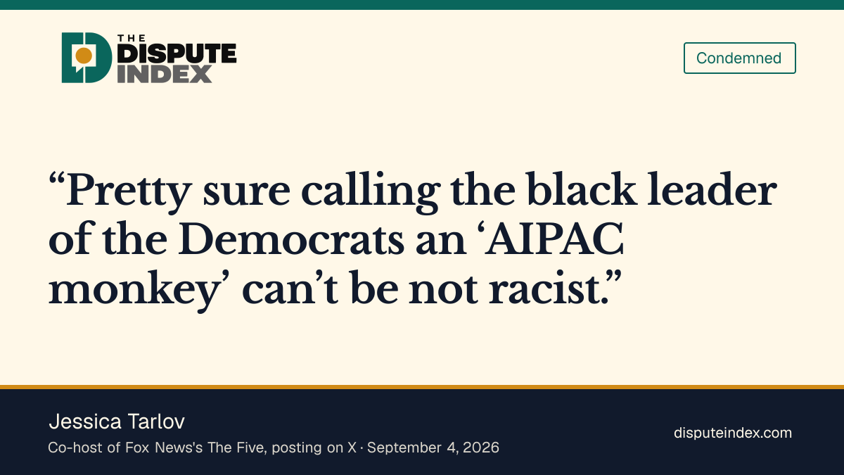 Quote card: Jessica Tarlov, Jessica Tarlov says calling Jeffries an 'AIPAC monkey' cannot be anything but racist