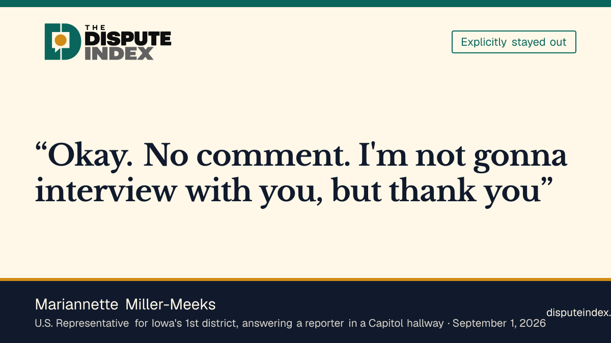 Quote card: Mariannette Miller-Meeks, Rep. Mariannette Miller-Meeks says "no comment" on Loomer's remarks