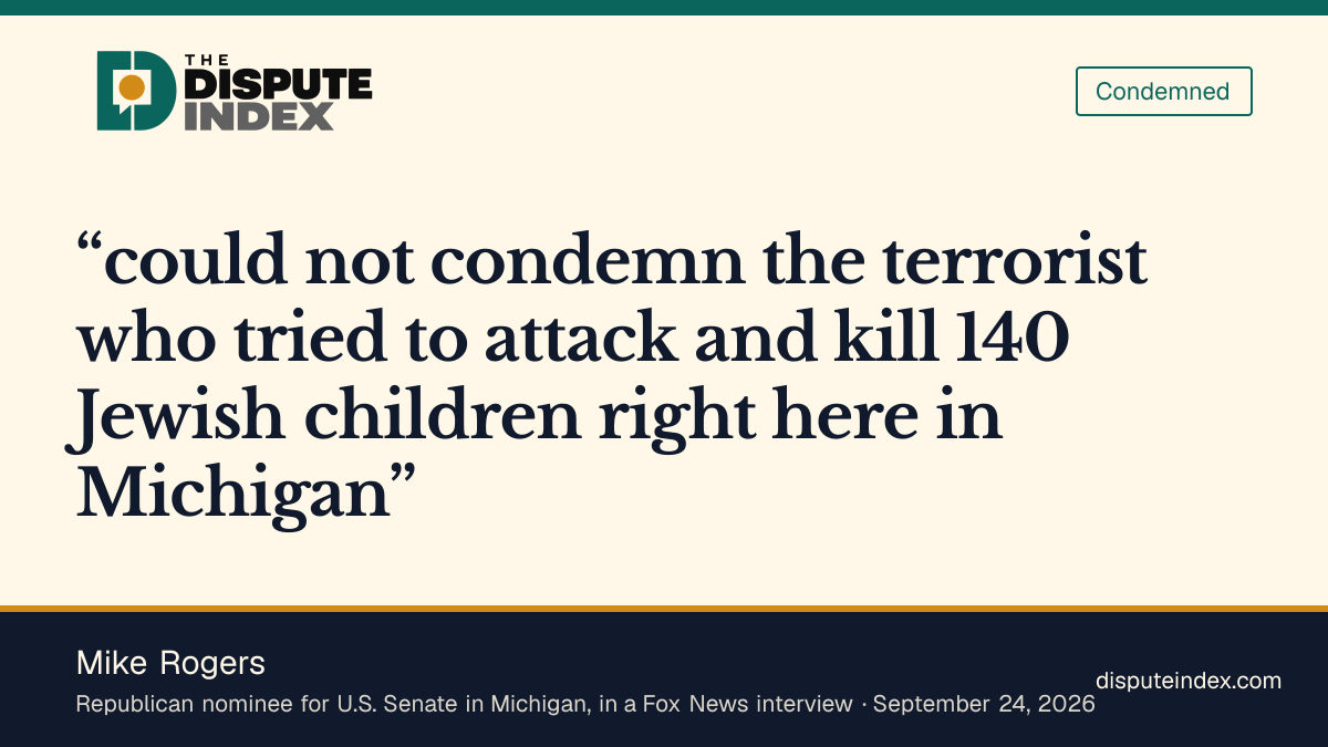 Quote card: Mike Rogers, Rogers tells Hannity that El-Sayed could not condemn the Temple Israel attacker