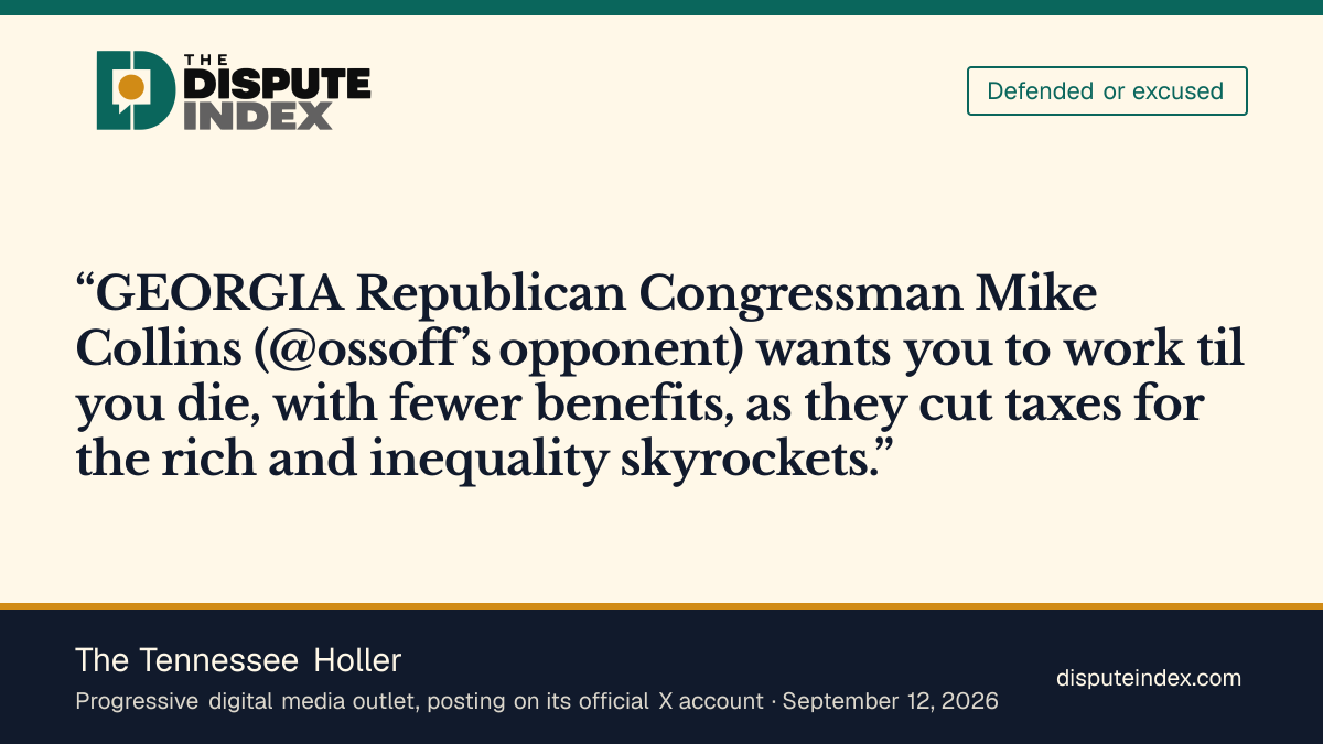 Quote card: The Tennessee Holler, The Tennessee Holler says Collins wants people to "work til you die"