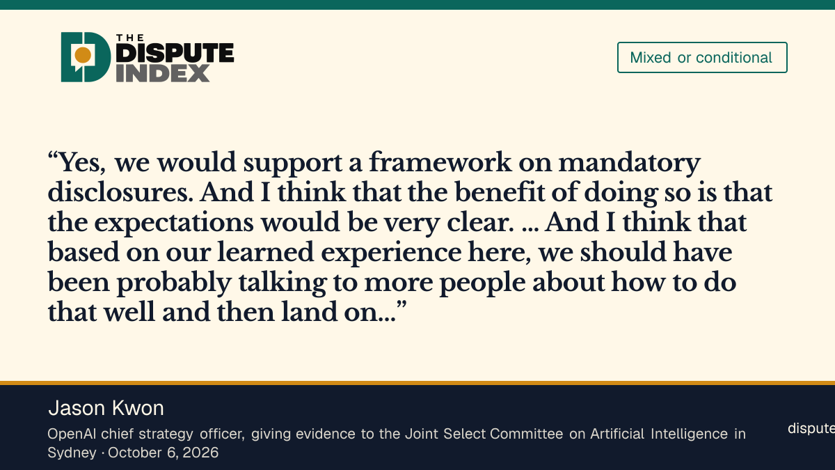 Quote card: Jason Kwon, Jason Kwon says OpenAI would support mandatory disclosure of AI incidents