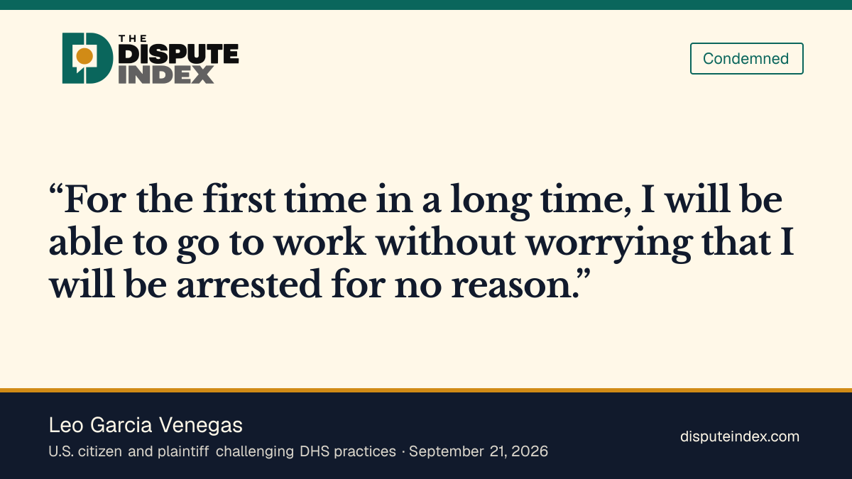 Quote card: Leo Garcia Venegas, Venegas says the court's stay lets him work without fear of arrest for no reason