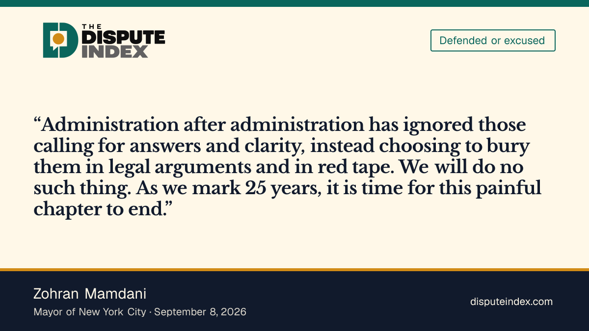 Quote card: Zohran Mamdani, Mamdani says it is time for this painful chapter to end as the city opens its September 11 records