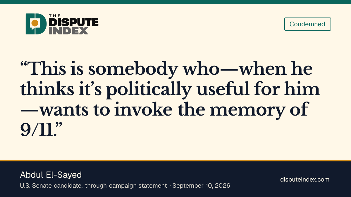 Quote card: Abdul El-Sayed, El-Sayed criticizes Rogers’s use of 9/11 in campaign rhetoric