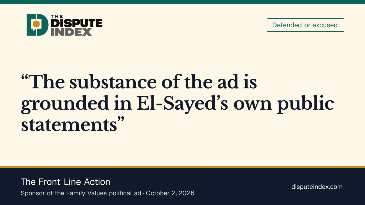 Quote card: The Front Line Action, Front Line Action defends the ad's substantive basis