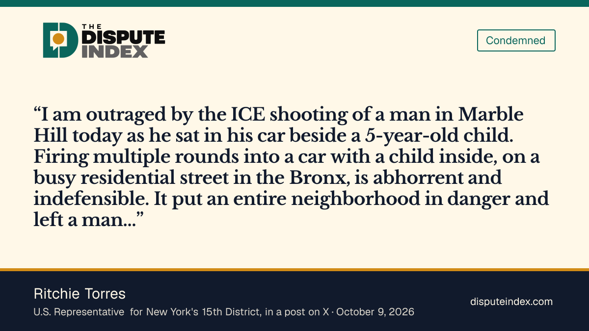Quote card: Ritchie Torres, Ritchie Torres calls the Marble Hill shooting "abhorrent and indefensible"