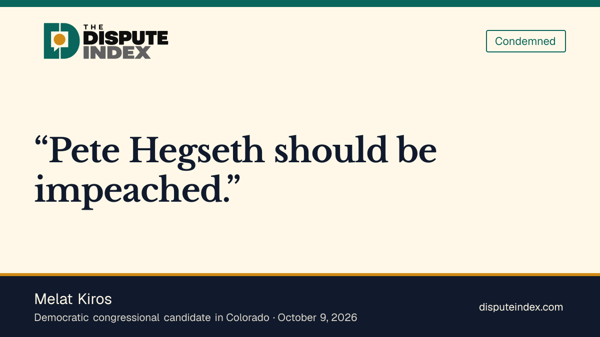 Quote card: Melat Kiros, Kiros supports Hegseth impeachment
