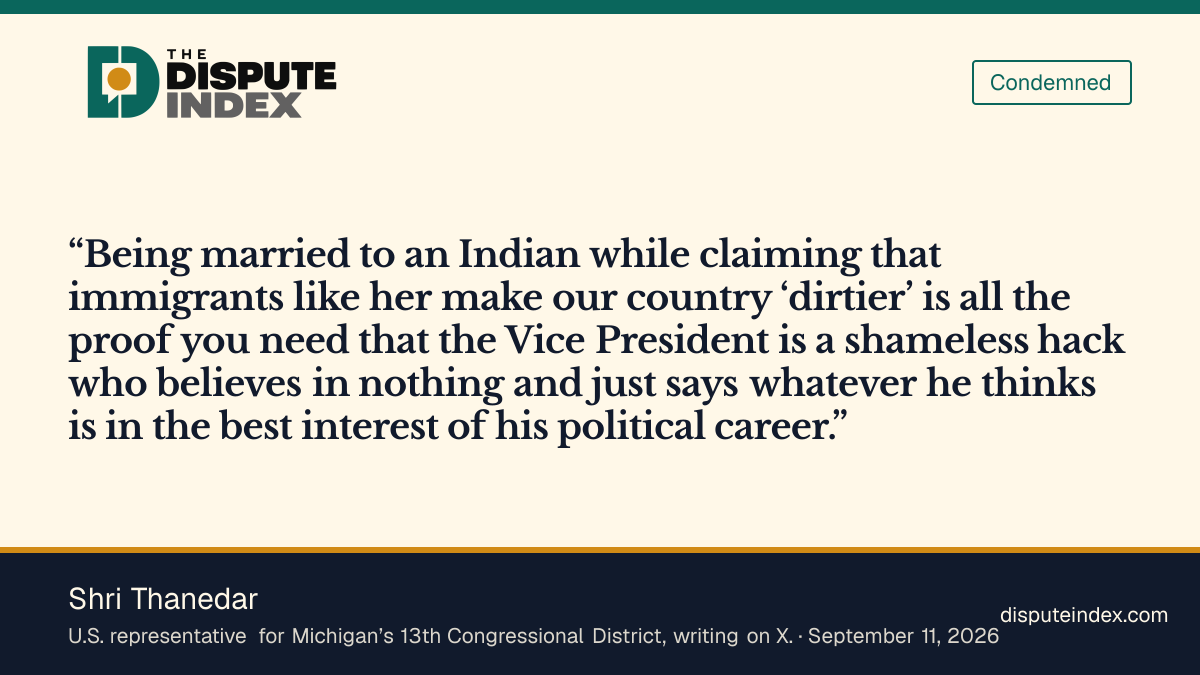Quote card: Shri Thanedar, Thanedar criticizes Vance’s “dirtier” statement