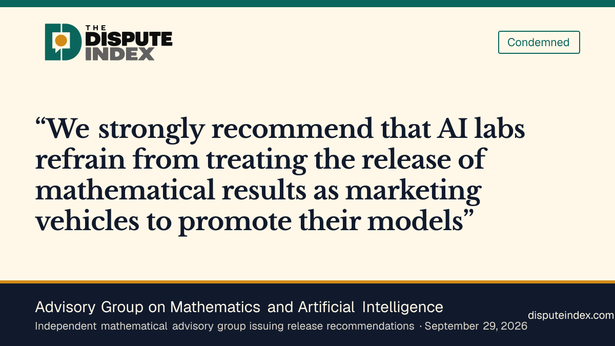 Quote card: Advisory Group on Mathematics and Artificial Intelligence, AGMAI opposes using mathematical releases as marketing
