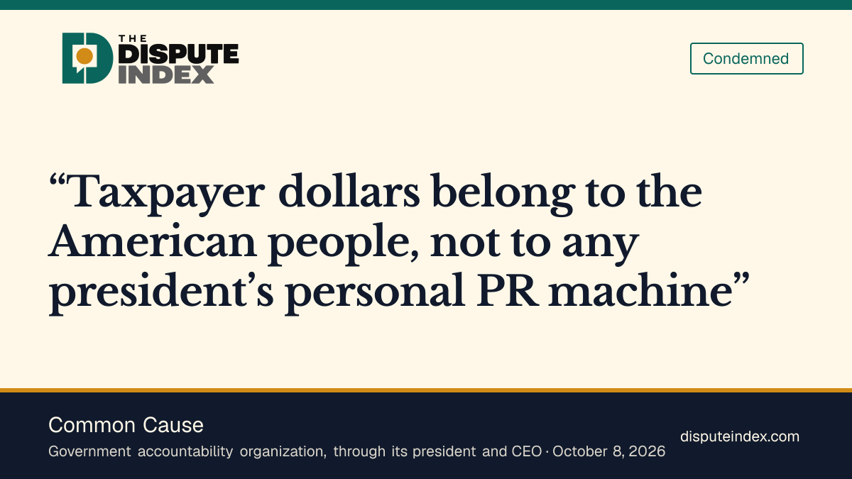 Quote card: Common Cause, Common Cause rejects taxpayer funding for presidential promotion