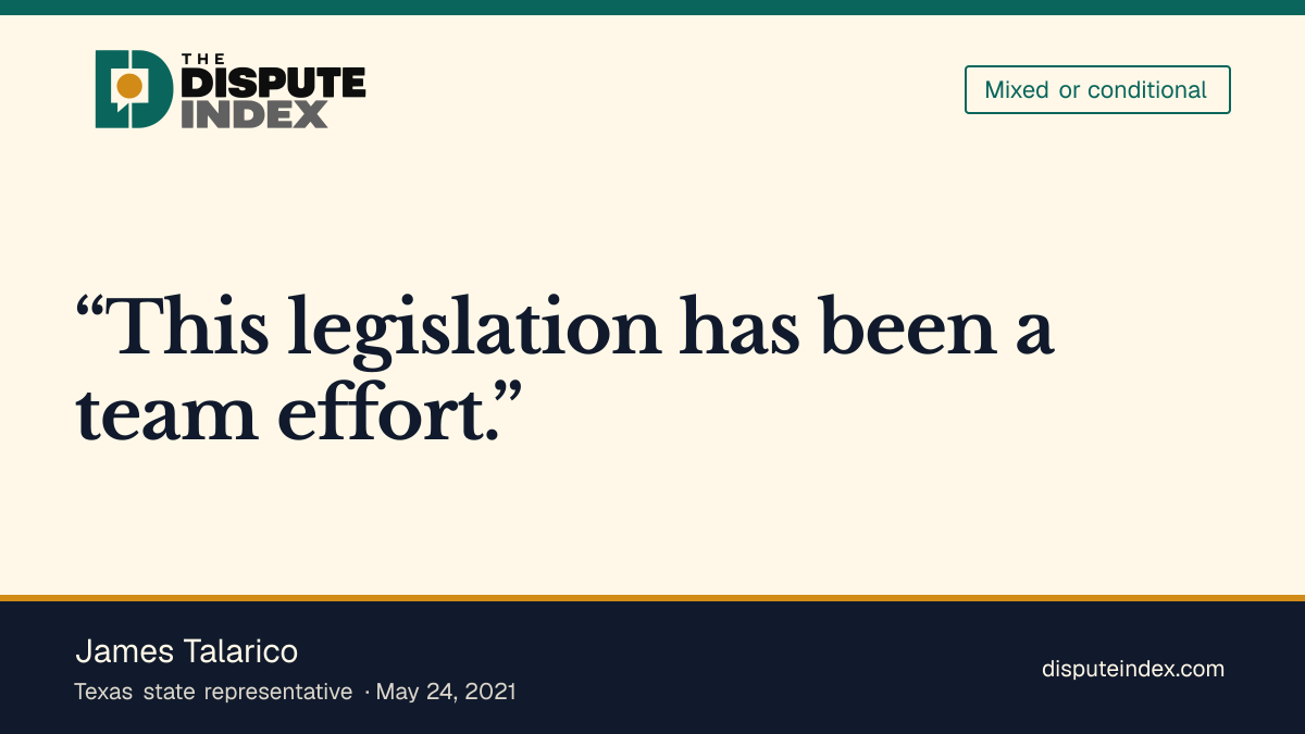 Quote card: James Talarico, James Talarico calls S.B. 827 a team effort