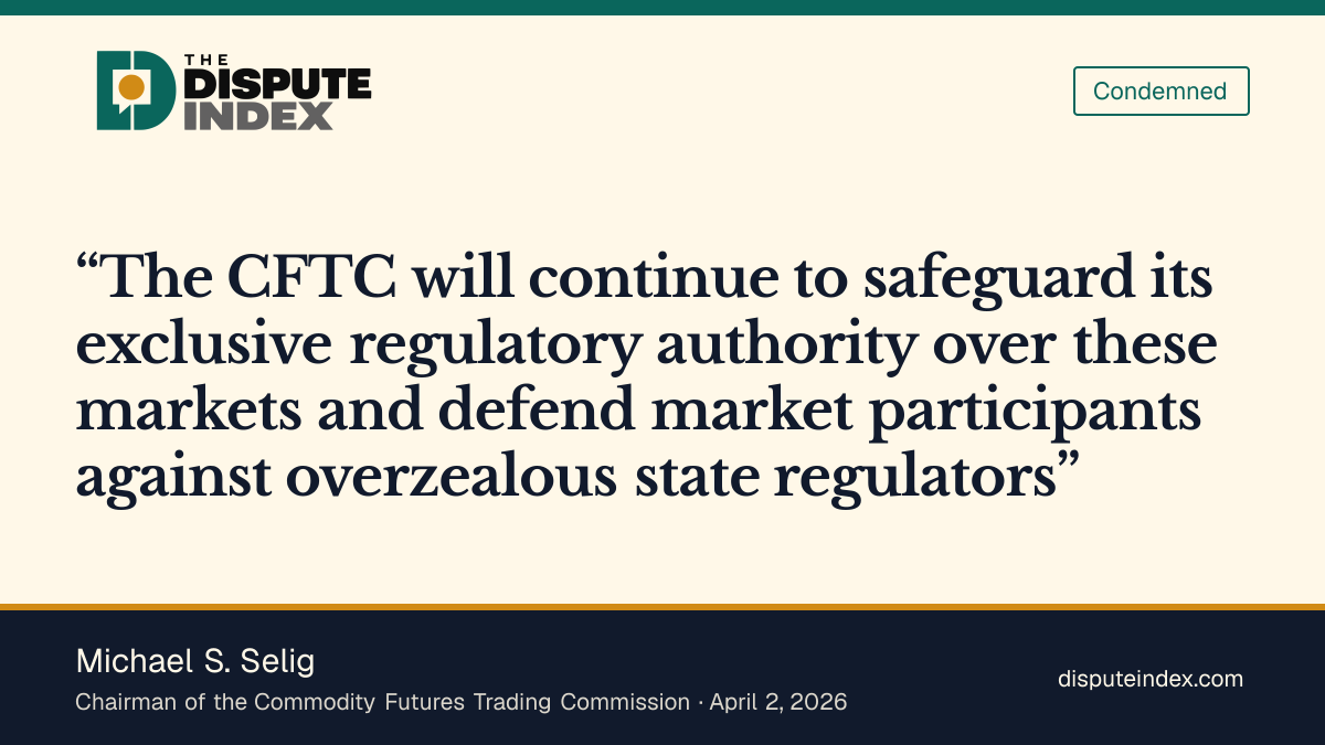 Quote card: Michael S. Selig, Michael Selig criticizes state intervention in prediction markets