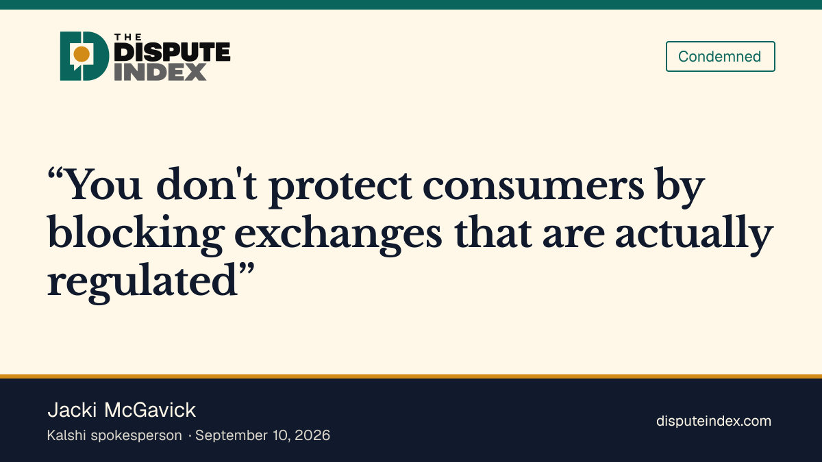 Quote card: Jacki McGavick, Jacki McGavick criticizes Connecticut’s prediction-market restrictions