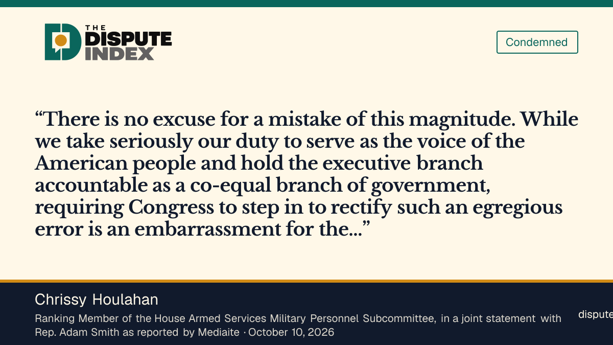 Quote card: Chrissy Houlahan, Chrissy Houlahan, in a joint statement with Adam Smith, says there is "no excuse for a mistake of this magnitude" in the Iran war death count