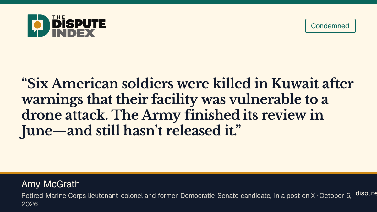 Quote card: Amy McGrath, Amy McGrath faults the Army for not releasing its review of the Kuwait attack