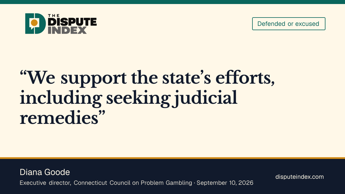 Quote card: Diana Goode, Diana Goode supports Connecticut's prediction-market enforcement