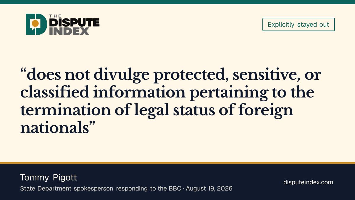 Quote card: Tommy Pigott, Tommy Pigott cites confidentiality in response to the family's status termination